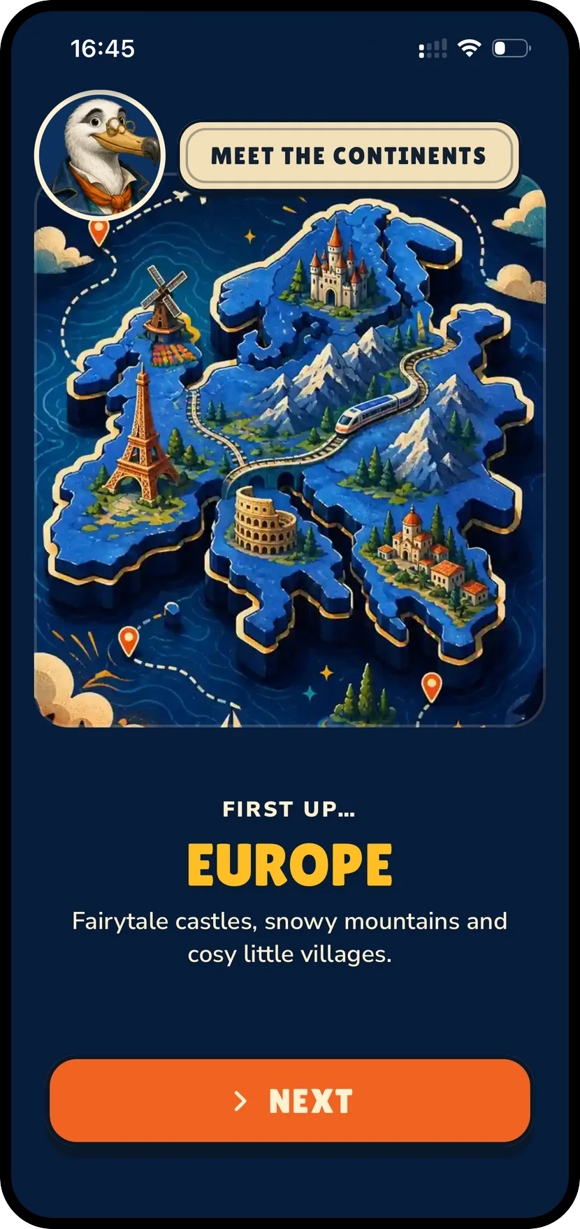 WorldHop meet the continents screen