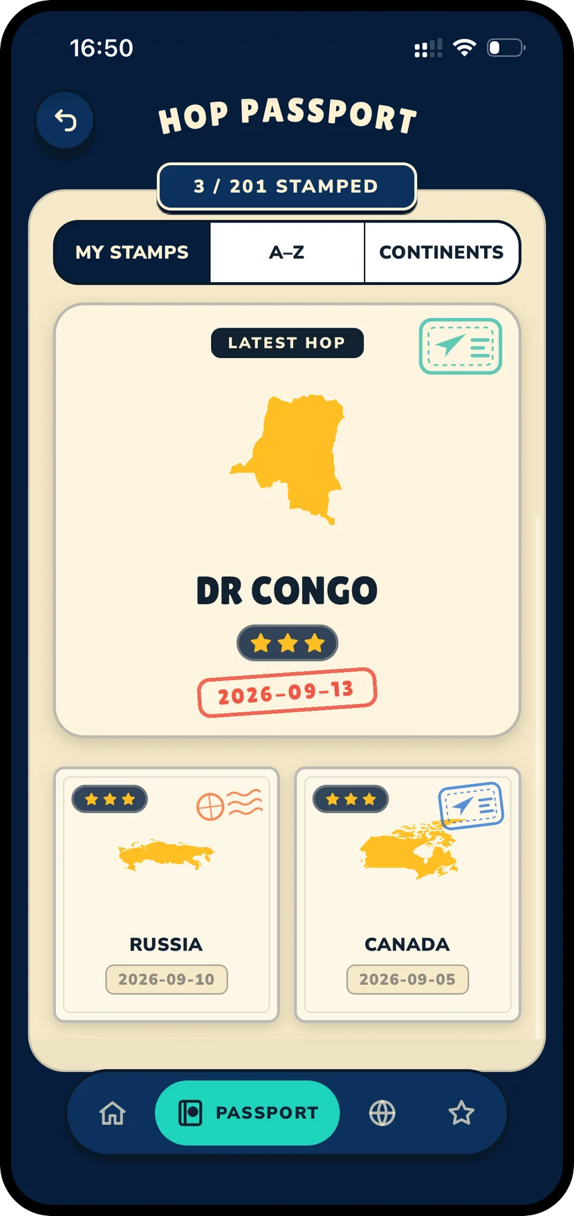 WorldHop passport collection