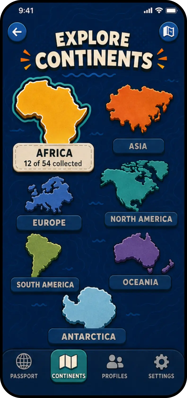 WorldHop meet the continents screen