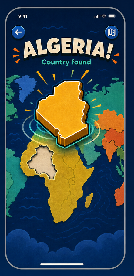 WorldHop country found screen