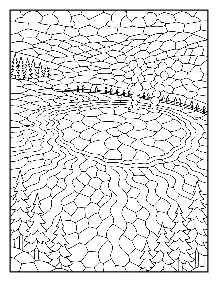 Mosaic colouring page of the Grand Prismatic Spring