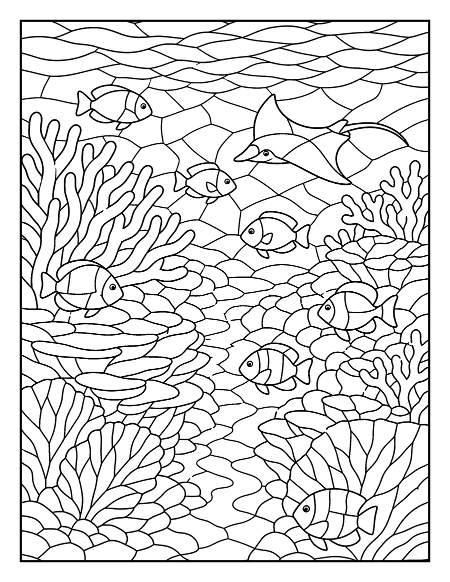 Mosaic colouring page of the Great Barrier Reef