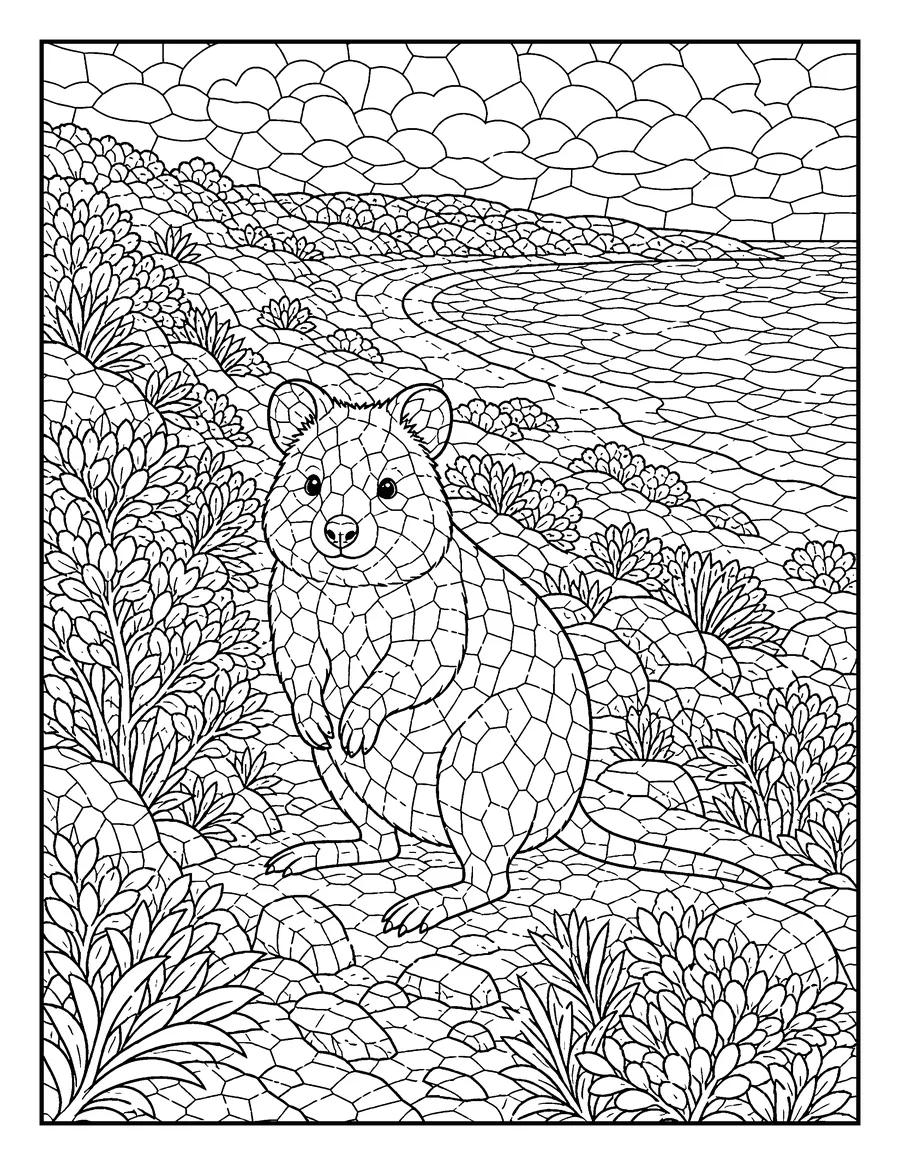 Mosaic colouring page of a quokka