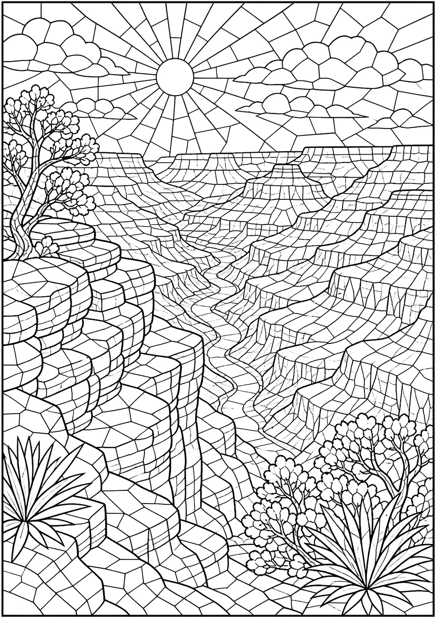 Mosaic colouring page of the Grand Canyon