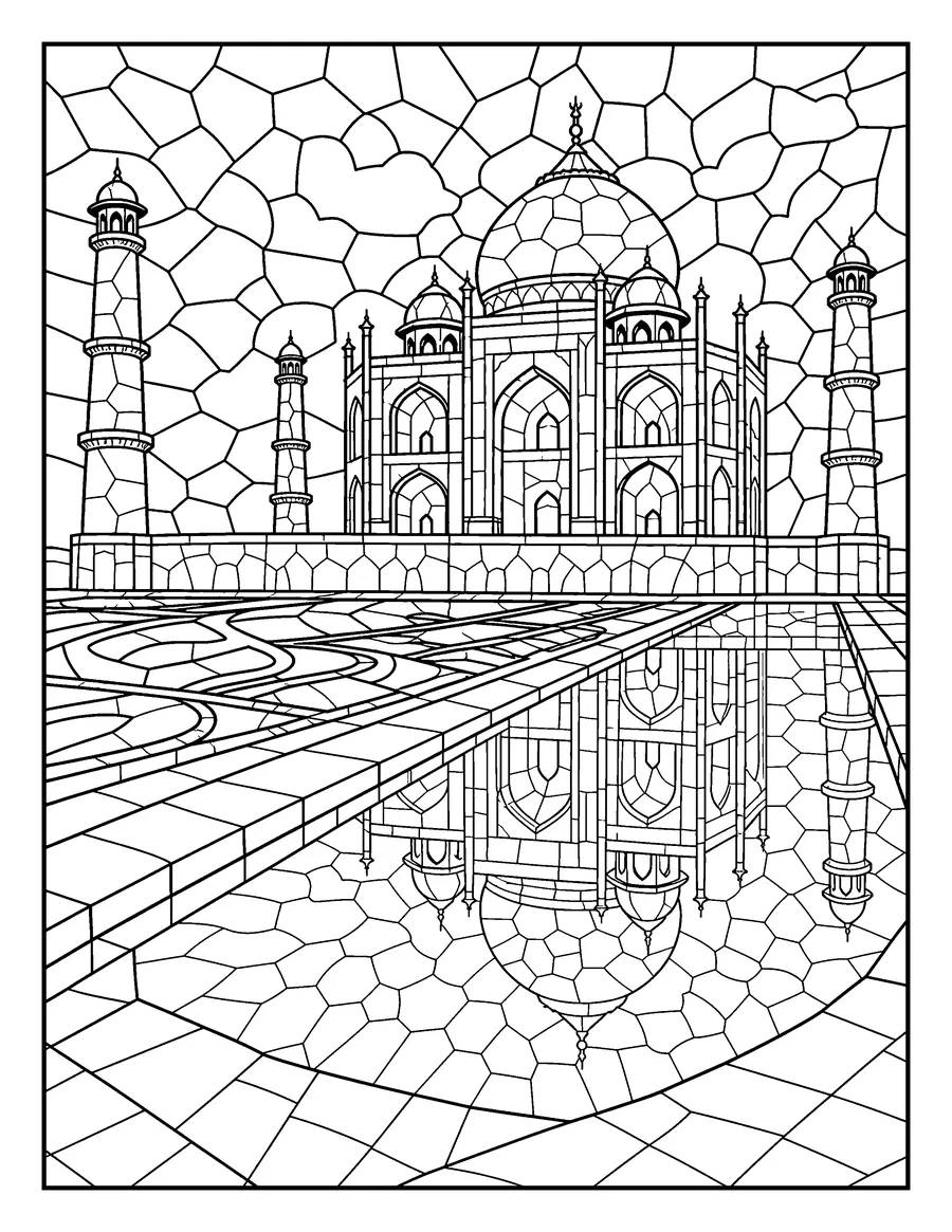 Mosaic colouring page of the Taj Mahal