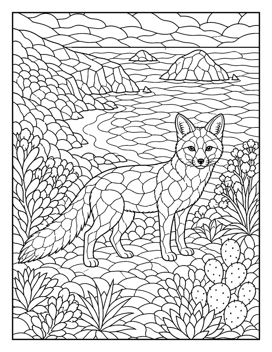 Channel Islands fox mosaic colouring page