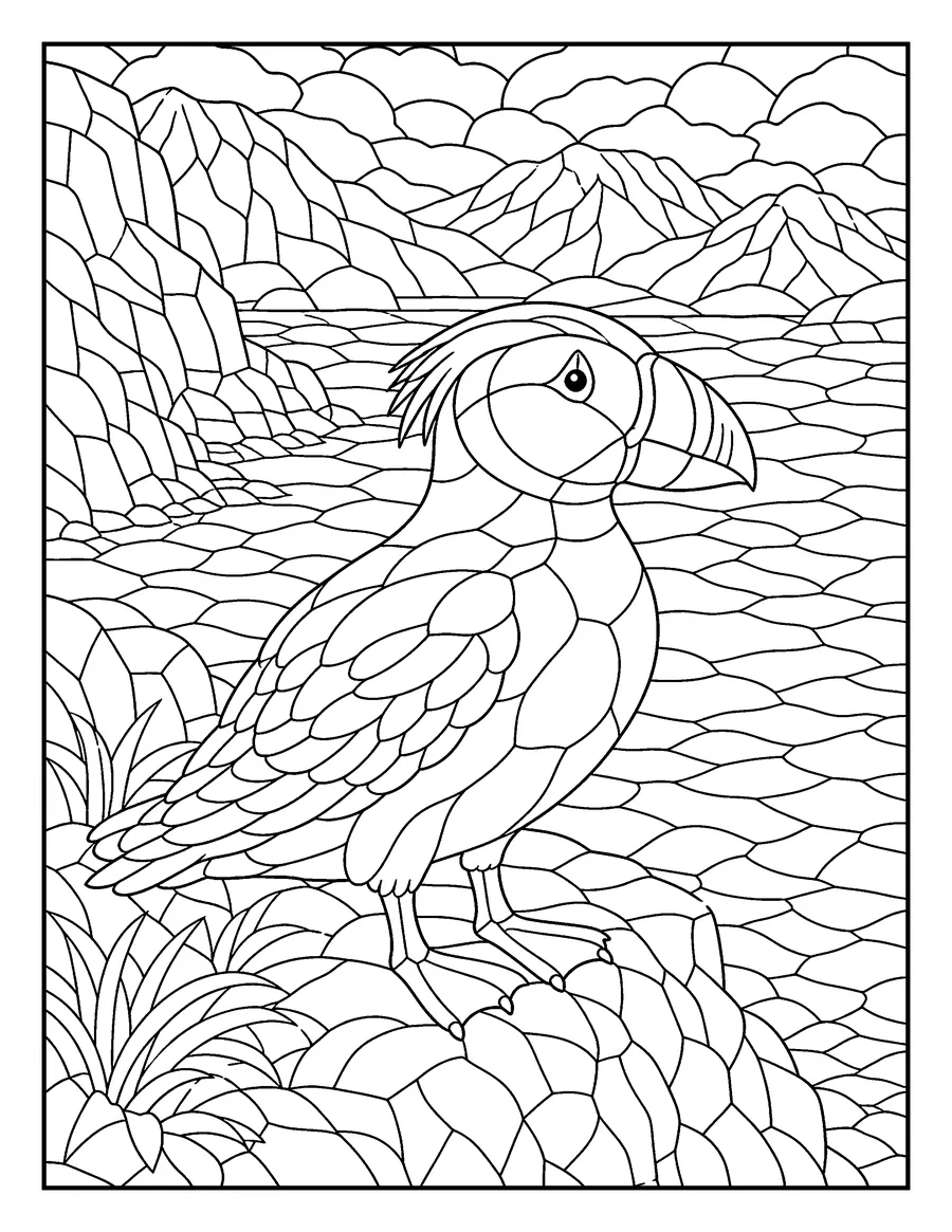Tufted puffin mosaic colouring page