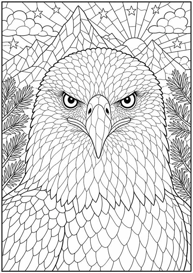 Bald eagle mosaic colouring page