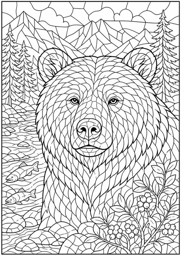 Grizzly bear mosaic scene from inside Color Your Way Across the USA