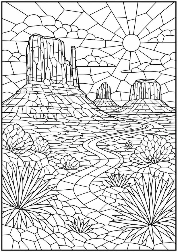 Monument Valley mosaic colouring page